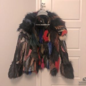 Recycled genuine luxurious fox fur jacket